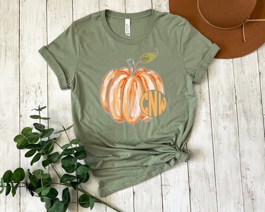 Watercolor Monogram Pumpkin Adult Shirt