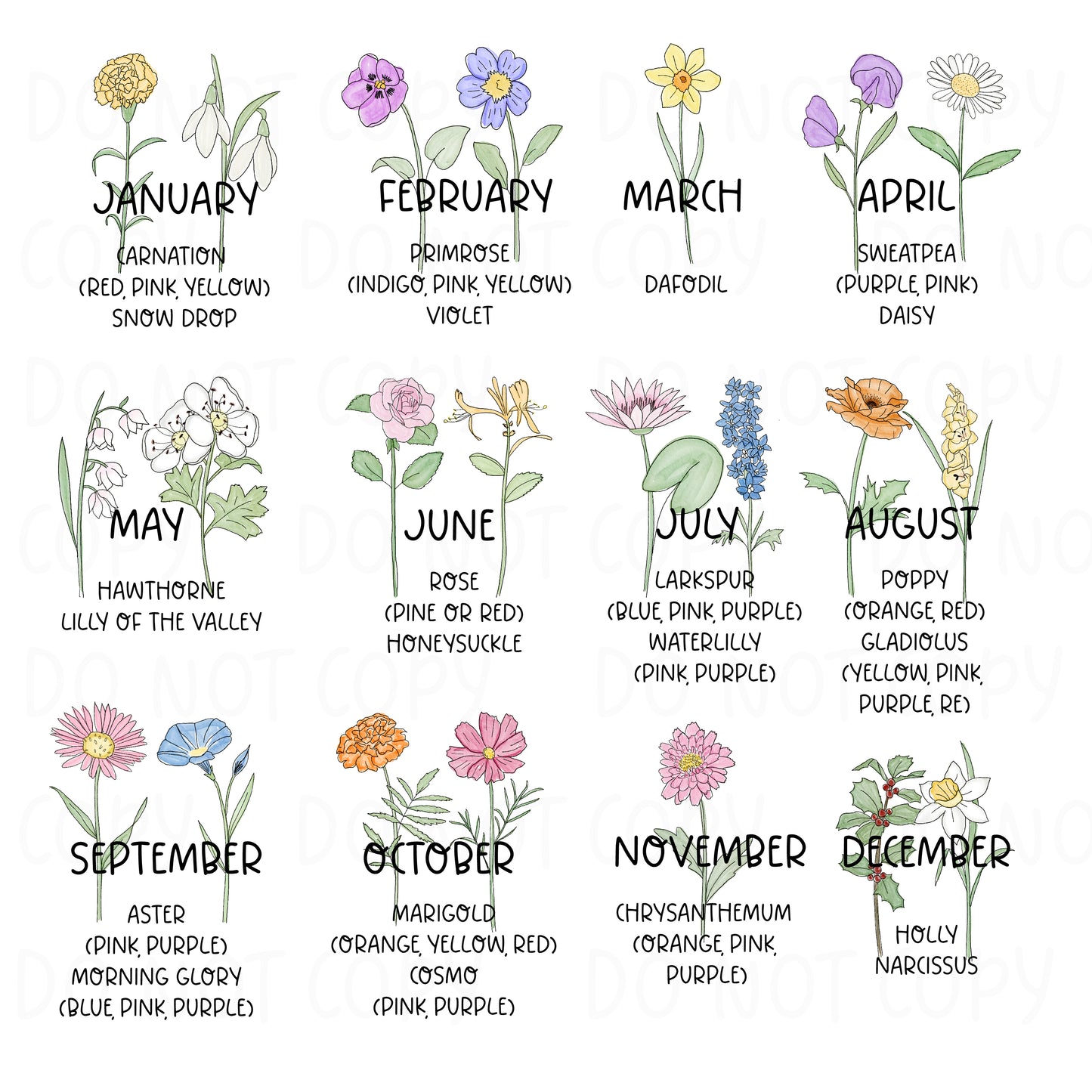 Birth Month Flower Keychain TRANSFERS AND BLANKS