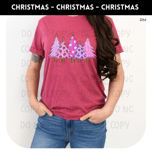 Pink & Leopard Trees Adult Shirt- Christmas 1263