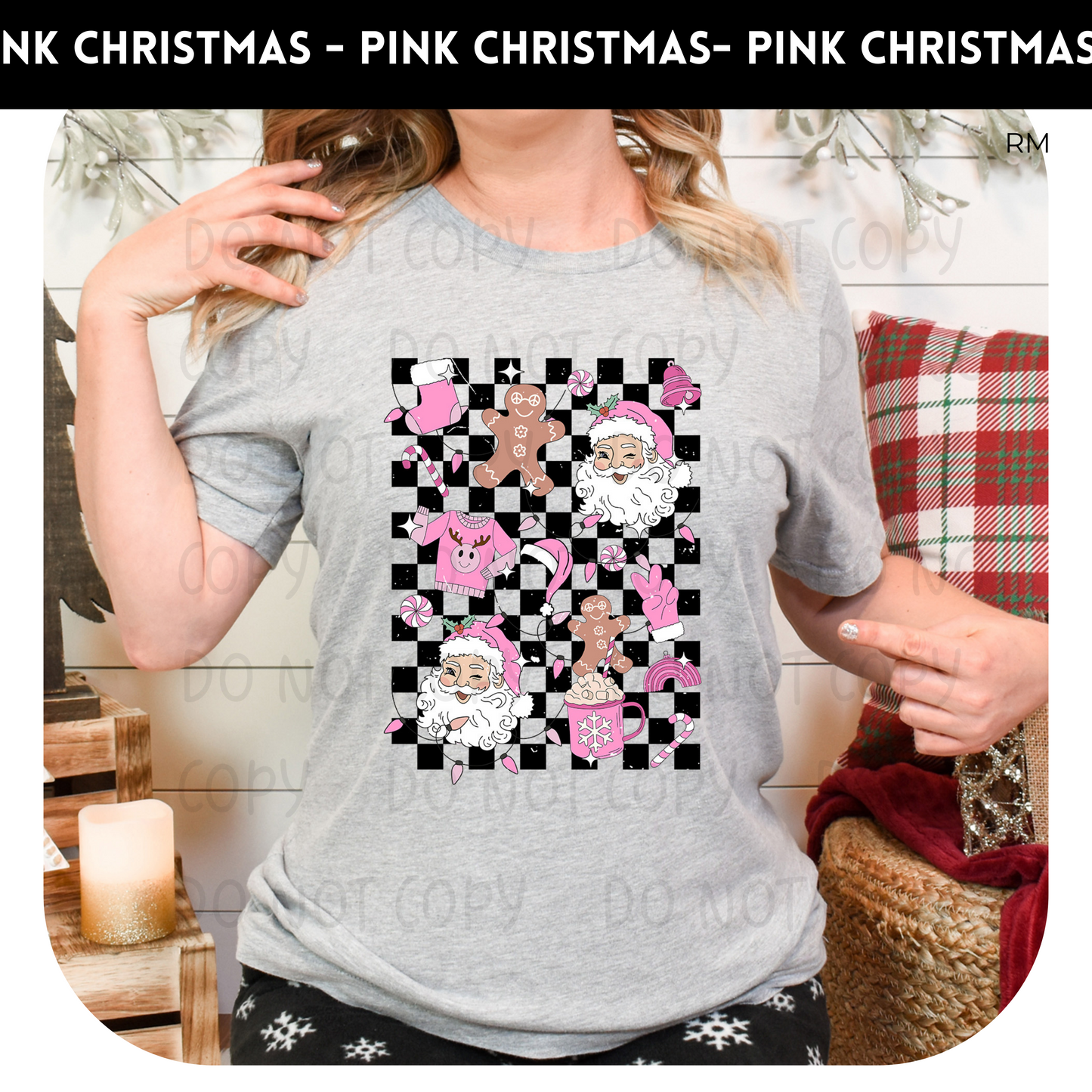 Checkered Pink Christmas TRANSFERS ONLY-Christmas 1488