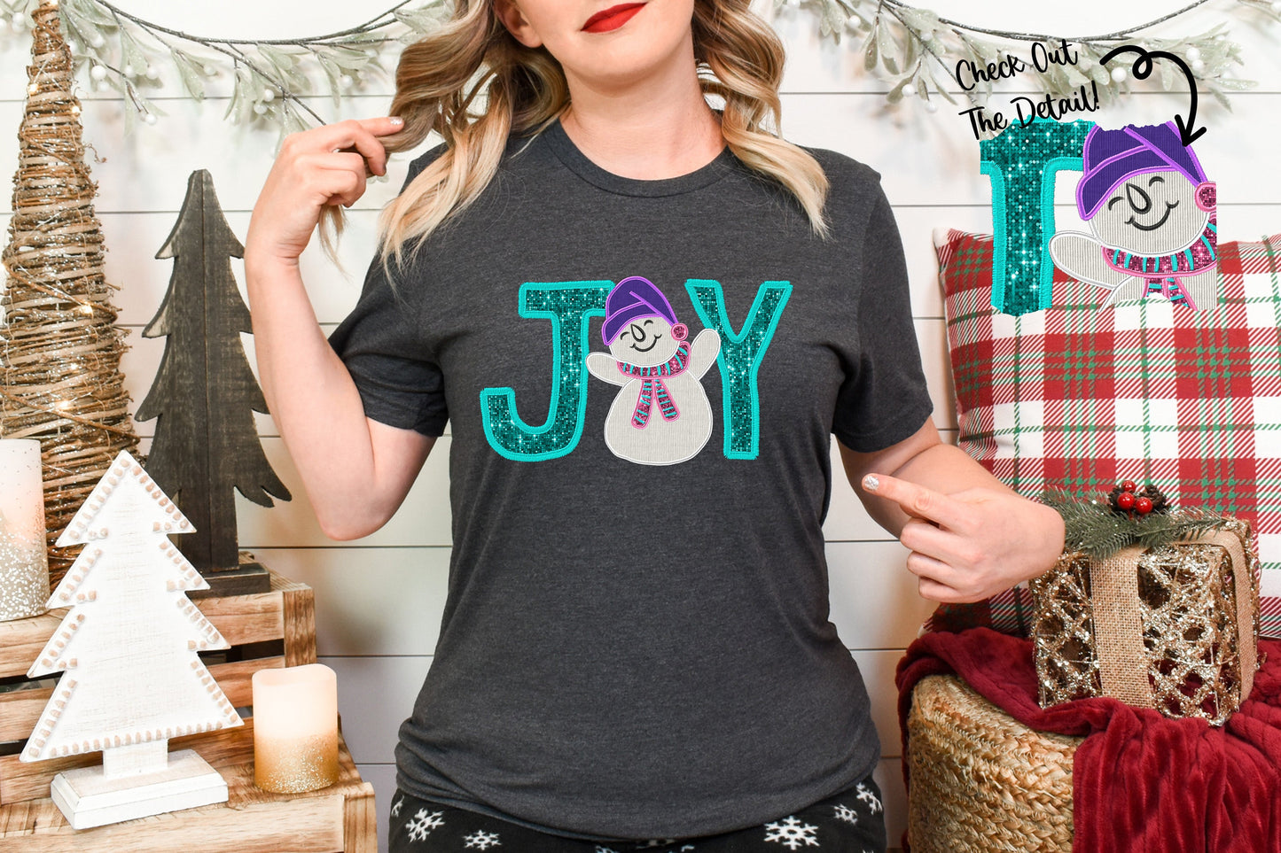 Snowmany Joy Faux Embroidery TRANSFERS ONLY- Christmas 1521