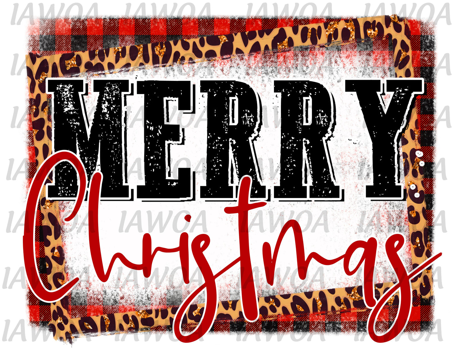 Christmas 428 - Merry Christmas Buffalo Plaid Leopard - Sublimation Transfer Set/Ready To Press Sublimation Transfer