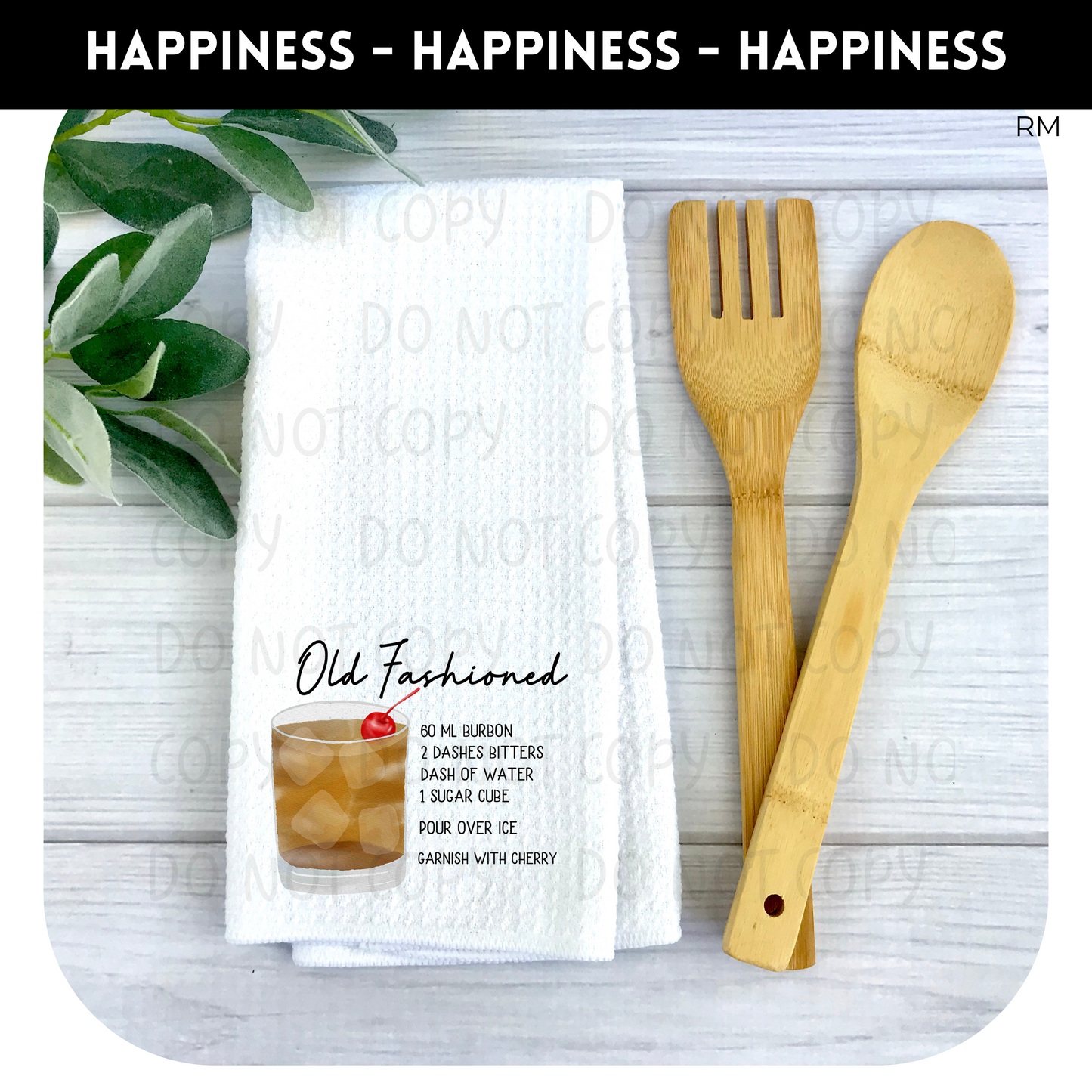 Old Fashioned Recipe Waffle Weave Towel- Cocktail Recipe 53