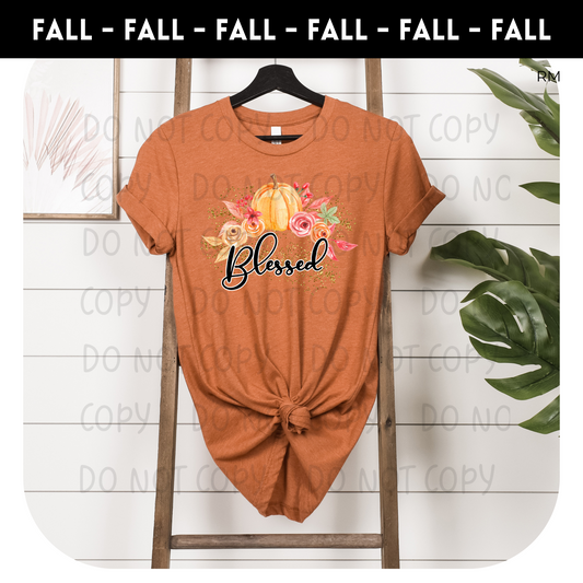Watercolor Blessed Pumpkin Adult Shirt-Fall 2