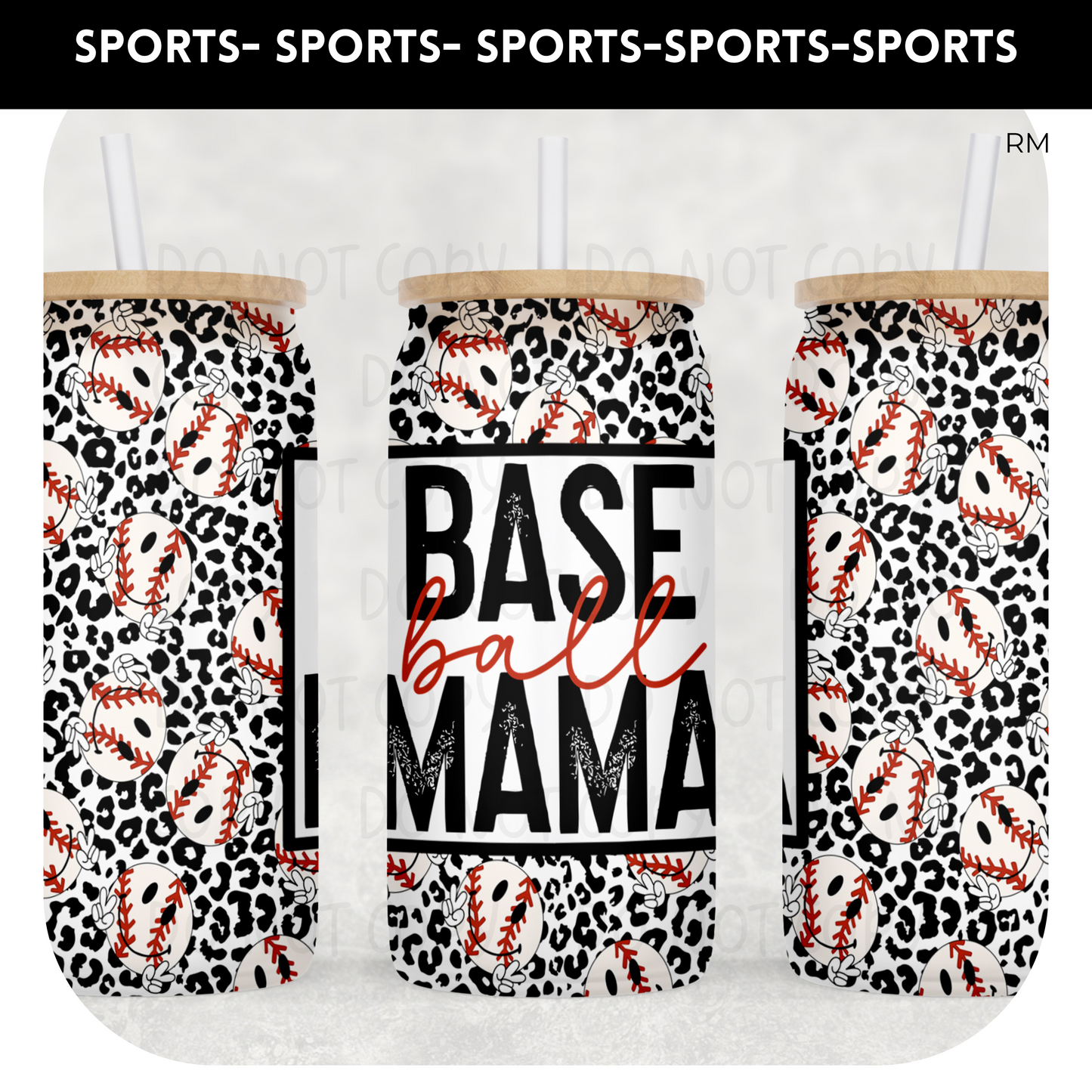 Baseball Mama Libby Glass Can BLANKS AND TRANSFERS- Glass Can 352