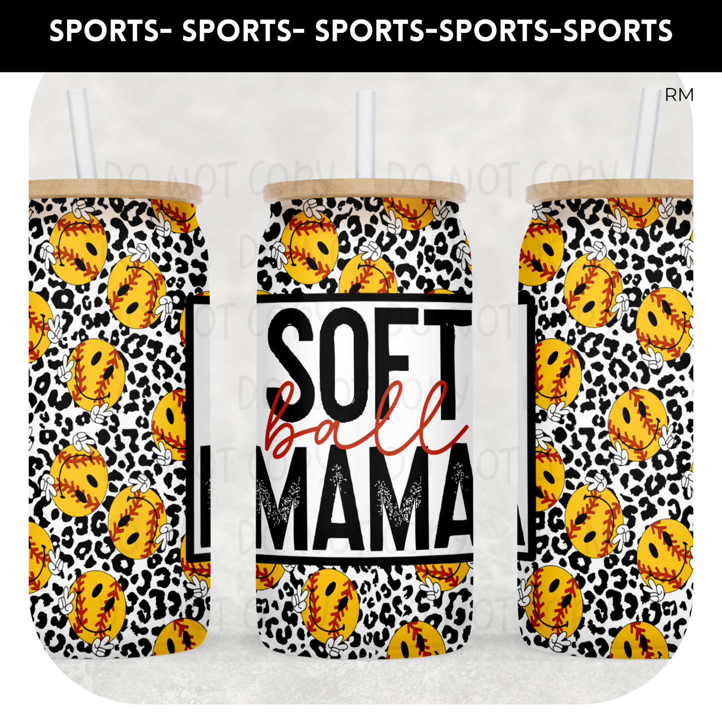 Softball Mama Libby Glass Can BLANKS AND TRANSFERS- Glass Can 354