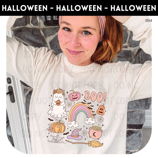 Boo Retro Halloween Adult Shirt- Halloween 507