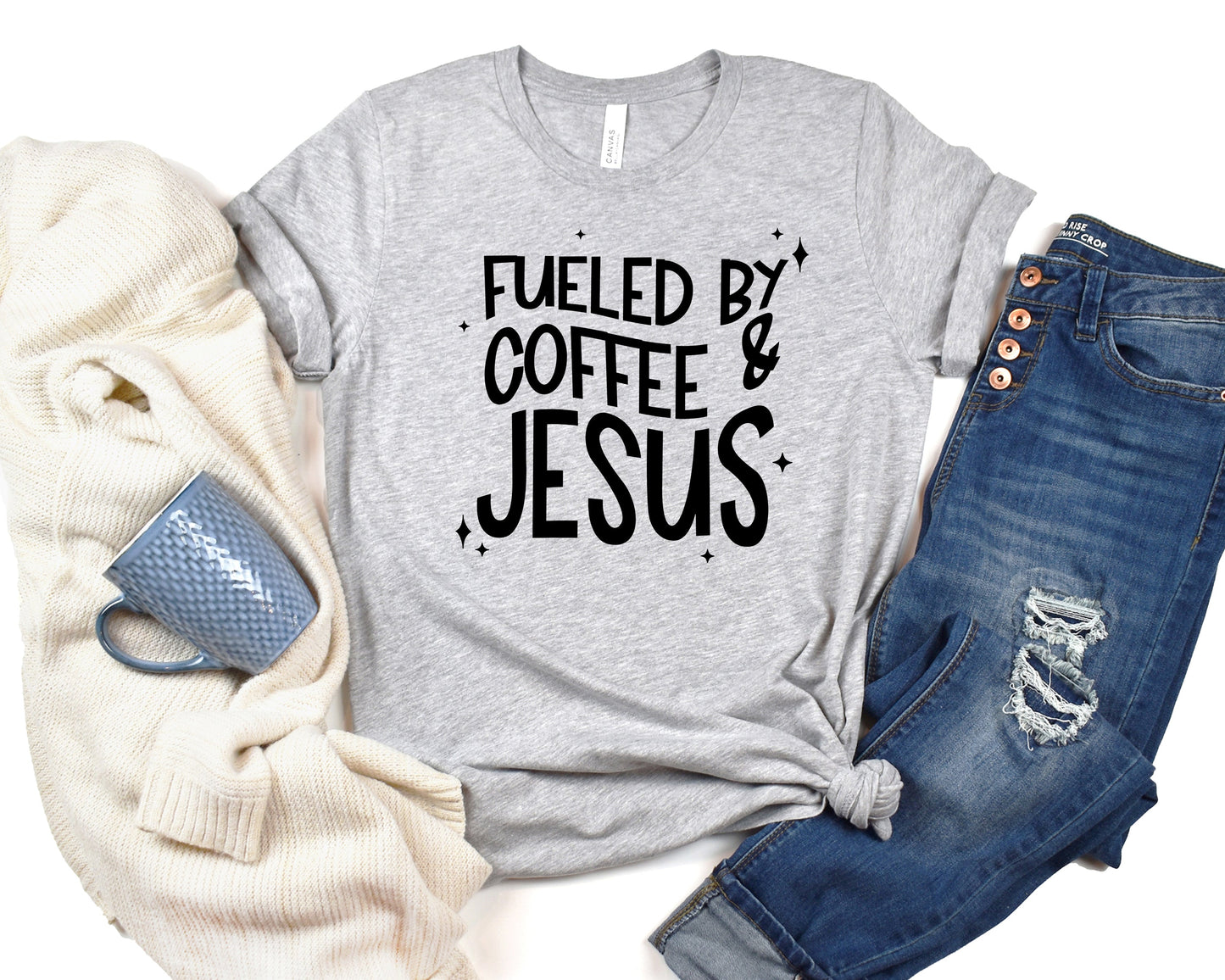 Fueled by Coffee and Jesus Adult Shirt- Inspirational 749