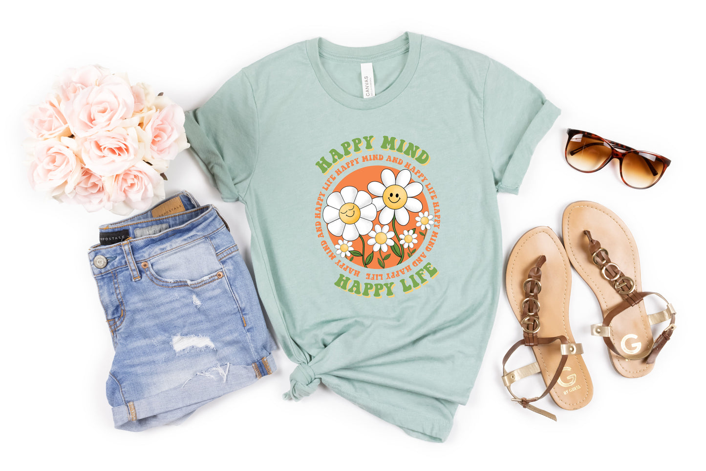 Happy Mind Happy Life Adult Shirt- Inspirational 909