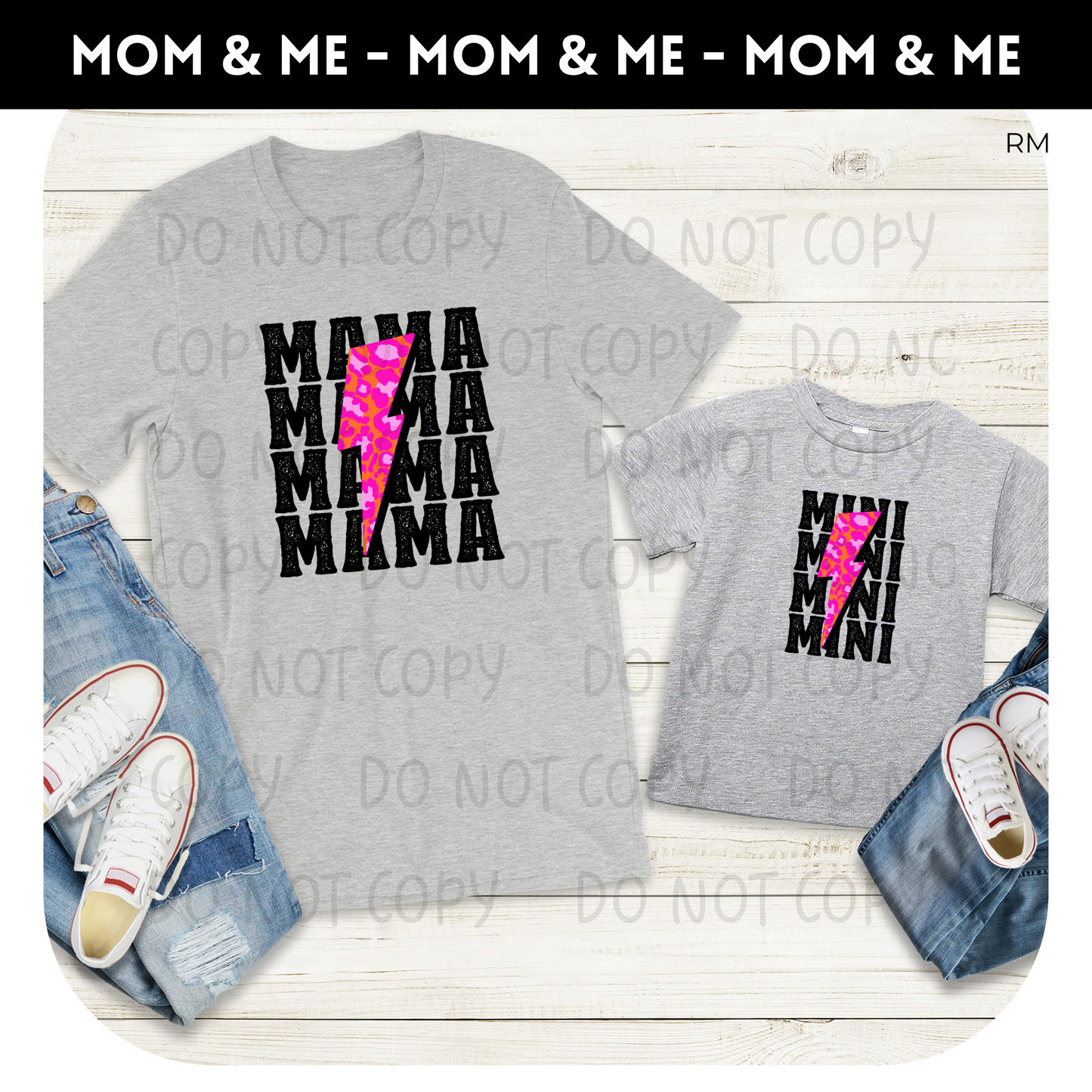 Matching Mama and Mini Distressed Pink Lightning TRANSFERSONLY- Mommy and Me 196