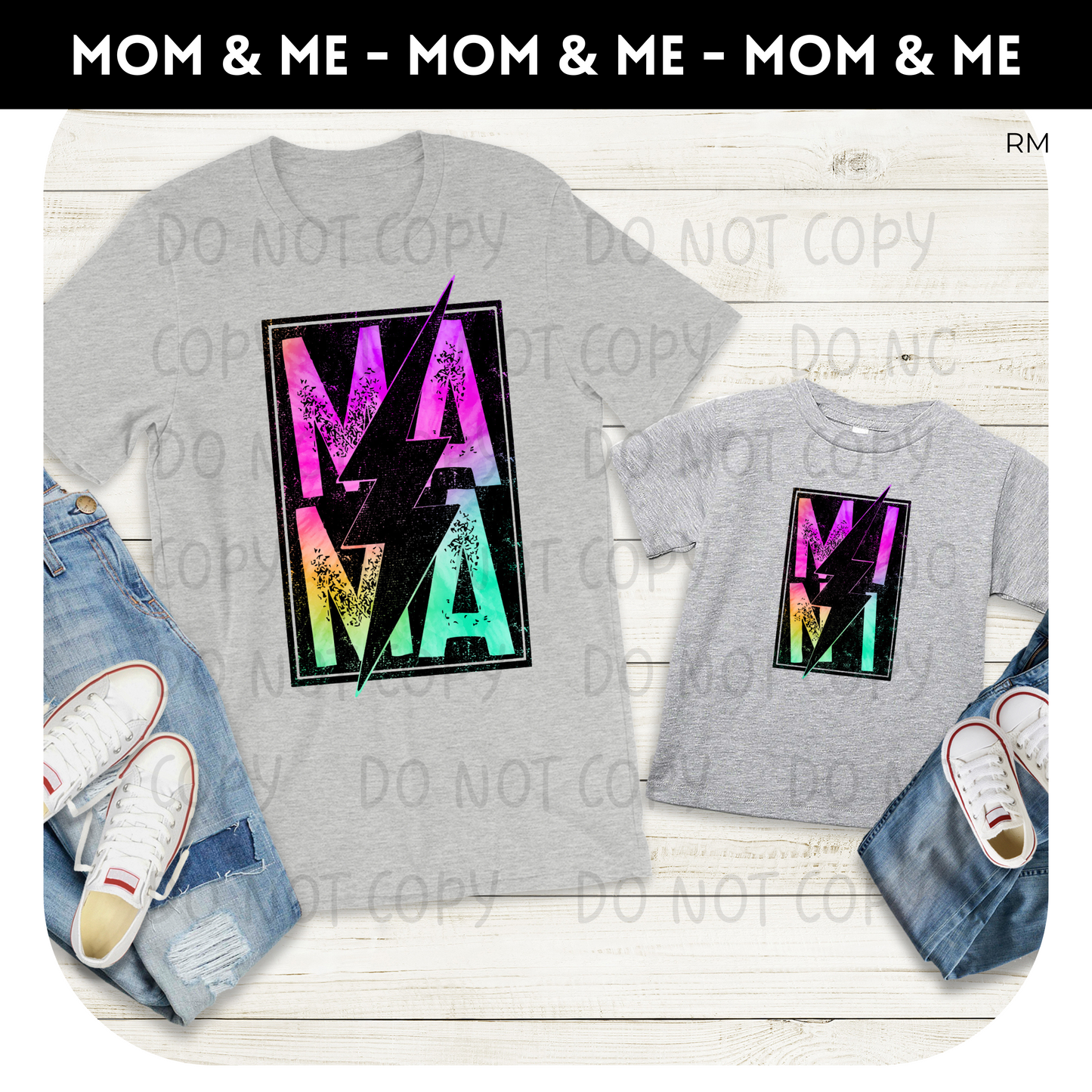 Matching Mama and Mini Lightning Rainbow Ombre TRANSFERS ONLY- Mommy and Me 205