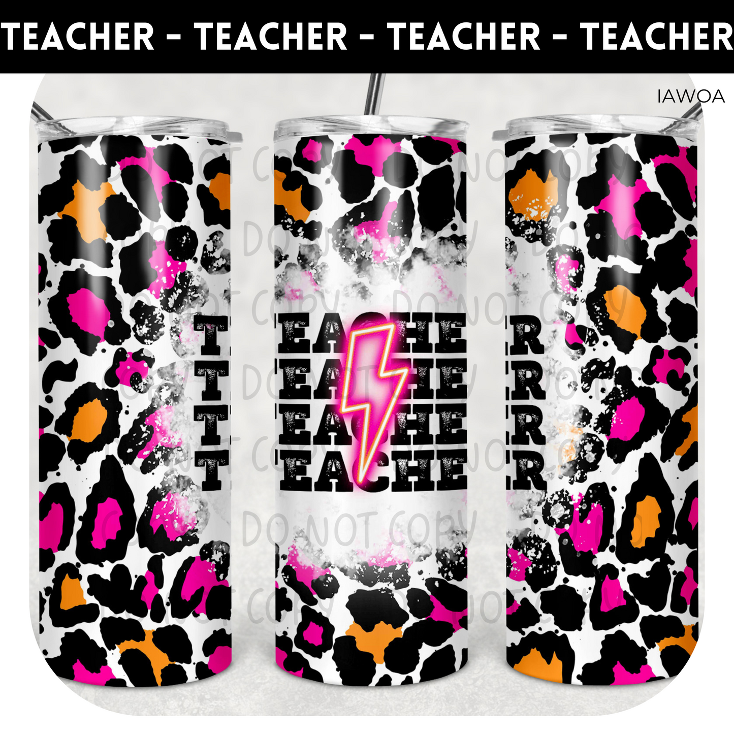 Teacher Lightning Bolt Leopard 20oz Skinny Tumbler - Tumbler 1321