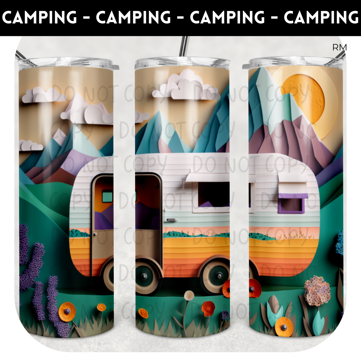 3D Floral Camper 20oz Skinny Tumbler - Tumbler 1599