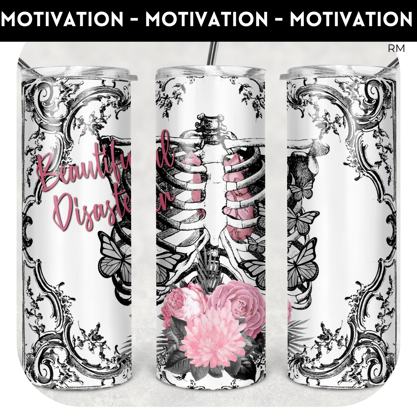 Beautiful Disaster 20oz Skinny TRANSFER and TUMBLER BLANKS ONLY - Tumbler 1077