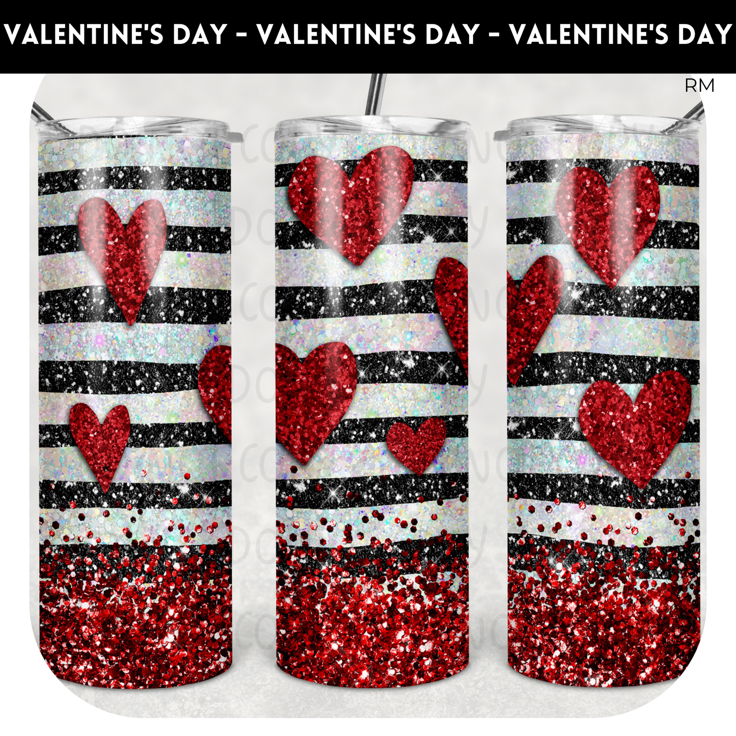 Glitter Hearts 20oz Skinny Tumbler TRANSFER and TUMBLER BLANKS ONLY - Tumbler 167