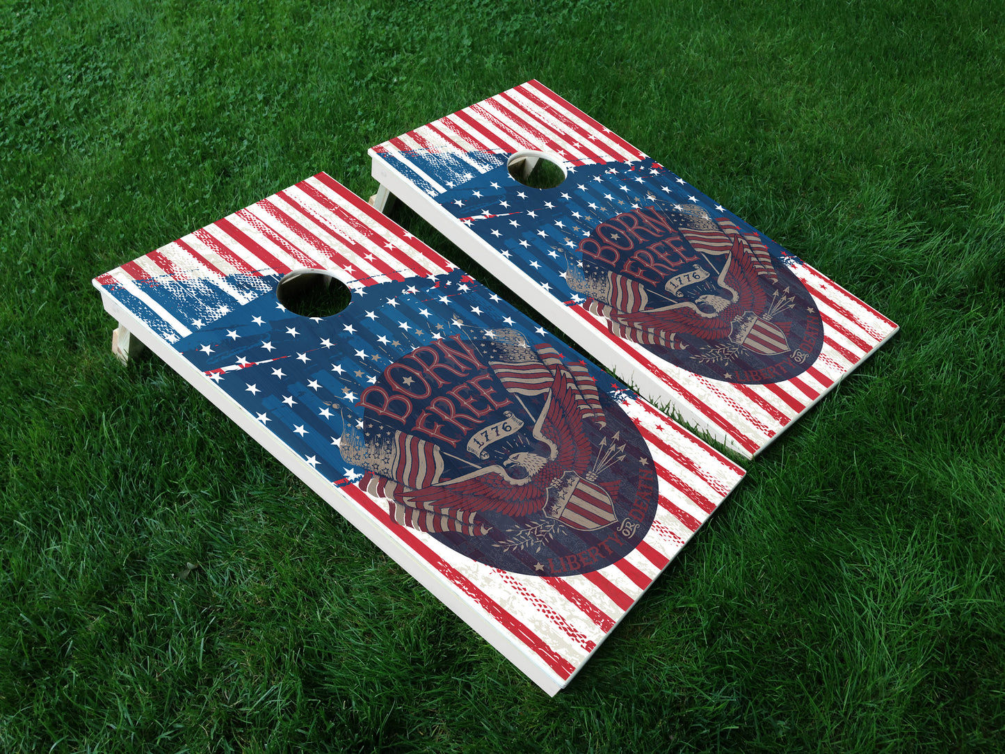 America 02 American Flag Eagle Military Cornhole Wrap Decal Sticker SET OF 2 PRINTS