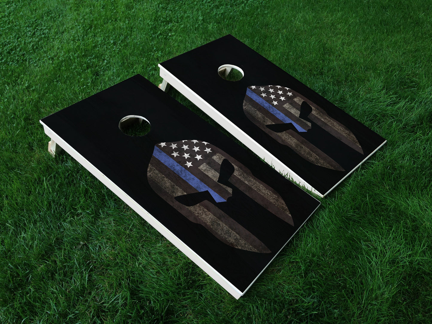 Thin Blue Line 06 Punisher American Flag Police Cornhole Wrap Decal Sticker SET OF 2 PRINTS