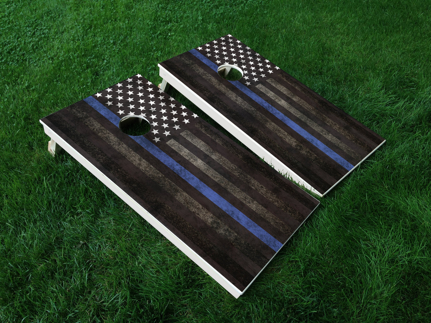 Thin Blue Line 01 Punisher American Flag Police Cornhole Wrap Decal Sticker SET OF 2 PRINTS