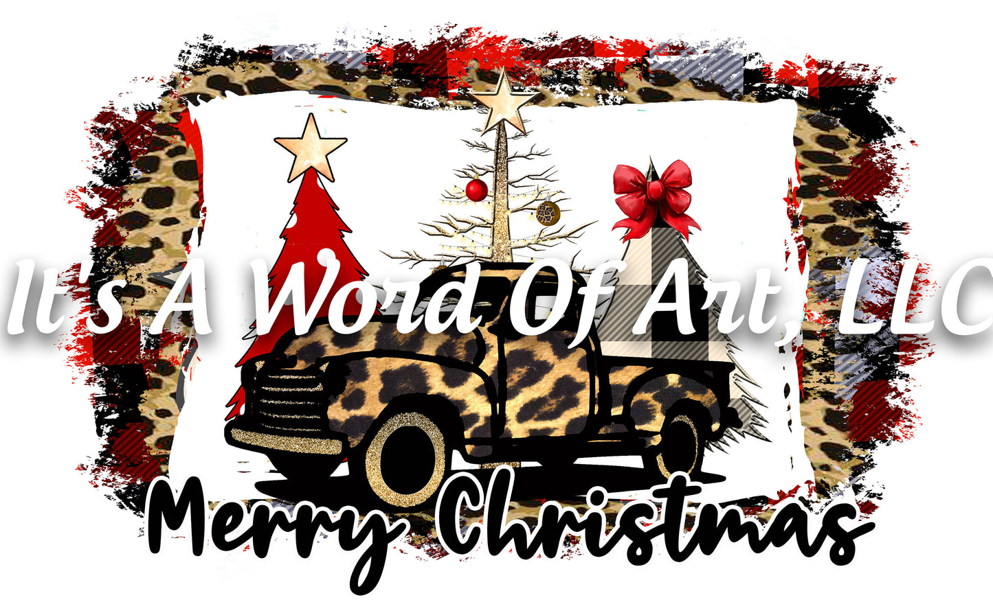 Christmas 220 - Leopard Print Christmas Tree Truck - Sublimation Transfer Set/Ready To Press Sublimation Transfer/Sublimation Transfer