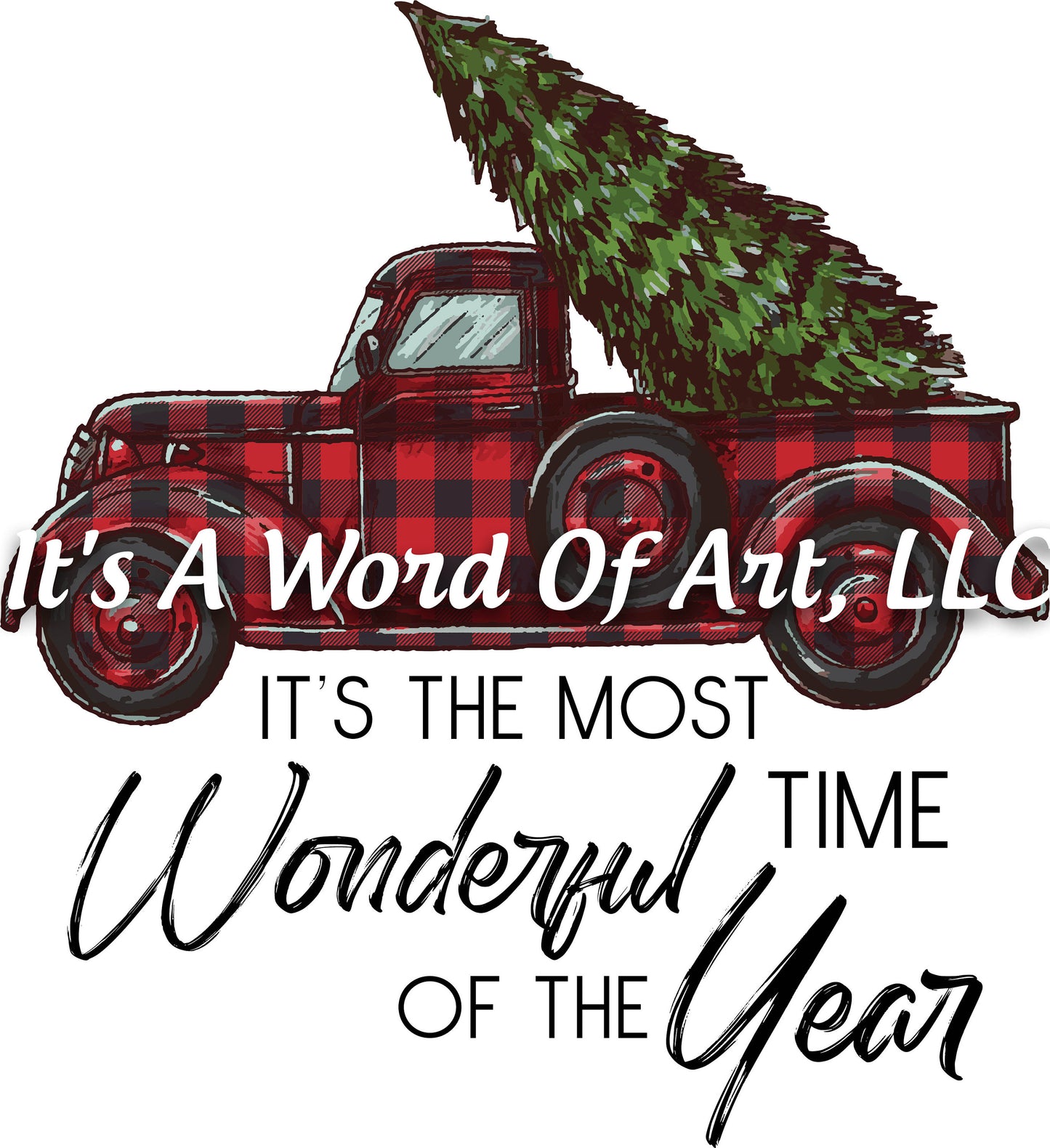 Christmas 155 - It's the Most Wonderful Time of the Year Red Christmas Truck - Sublimation Transfer Set/Ready To Press Sublimation Transfer