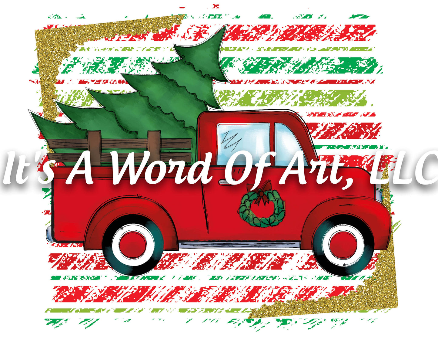 Christmas 229 - Christmas Red Truck Wreath - Sublimation Transfer Set/Ready To Press Sublimation Transfer/Sublimation Transfer