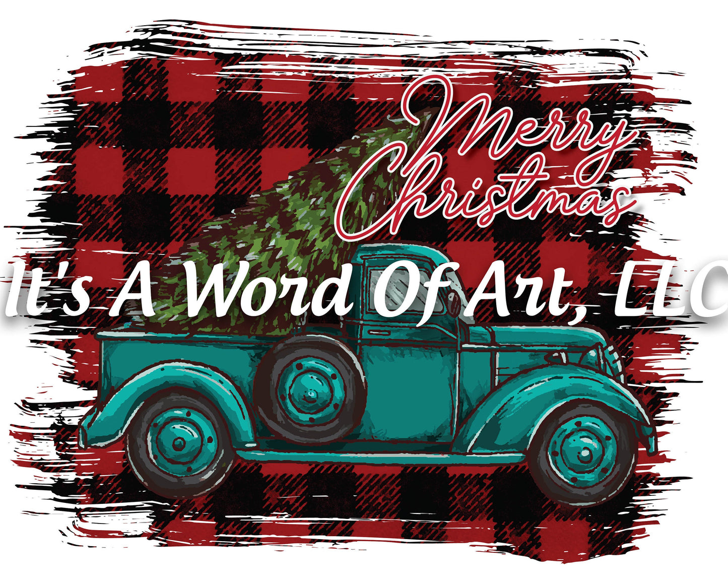 Christmas 151 - Merry Christmas Big Teal Truck Red Christmas Truck - Sublimation Transfer Set/Ready To Press Sublimation Transfer