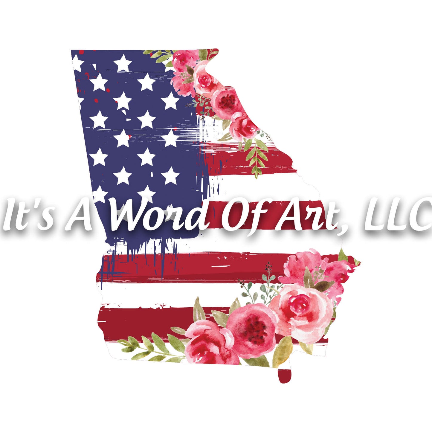 Americana Flowers 6 - Georgia GA State Americana Flowers Rustic Outline - Sublimation Transfer Set/Ready To Press Sublimation Transfer