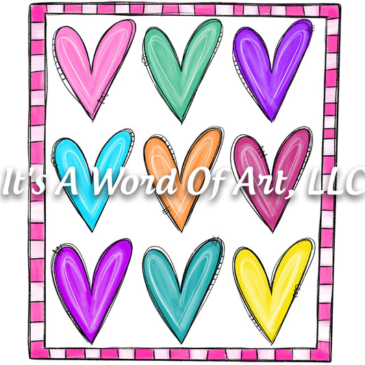 Valentines Day 98 - Pink Hearts 3x3 Frame - Sublimation Transfer Set/Ready To Press Sublimation Transfer