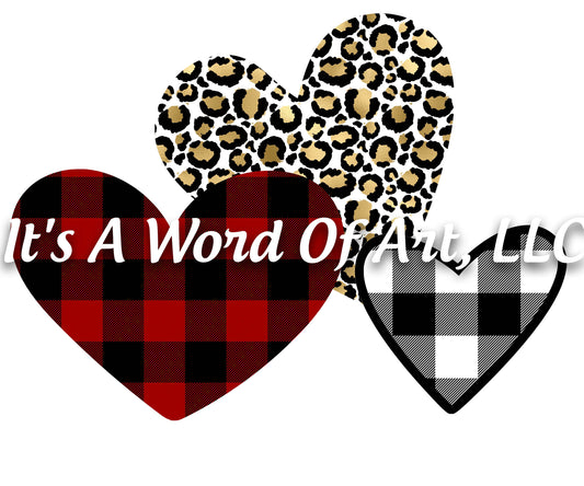 Valentines Day 146 - Hearts Leopard Buffalo Plaid Three Hearts - Sublimation Transfer Set/Ready To Press Sublimation Transfer