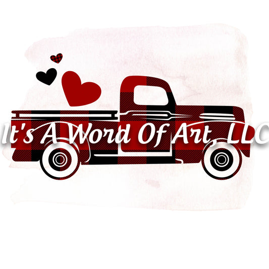 Valentines Day 147 - Big Red Truck Plaid Valentine Hearts with Hearts - Sublimation Transfer Set/Ready To Press Sublimation Transfer