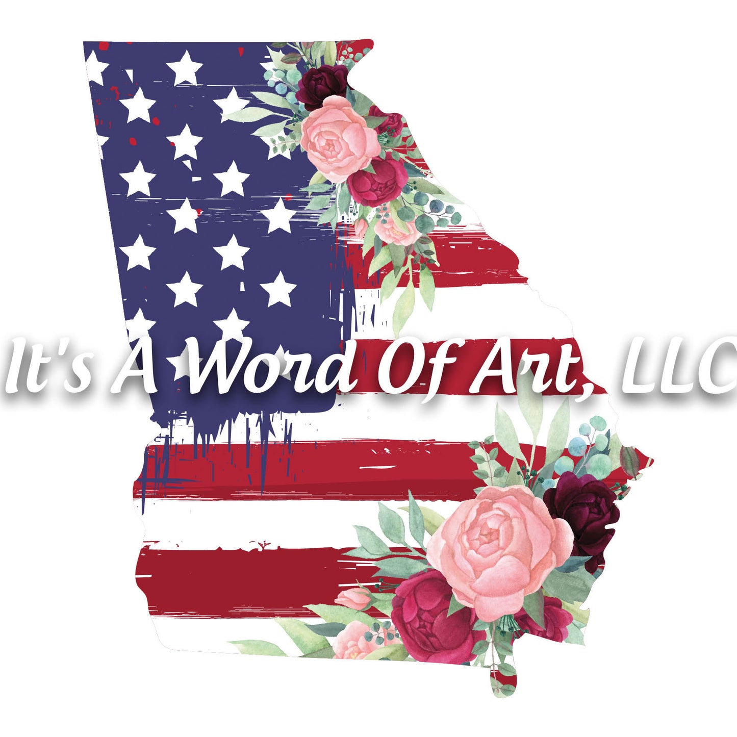 Americana Flowers 4 - Georgia GA State Americana Flowers Rustic Outline - Sublimation Transfer Set/Ready To Press Sublimation Transfer
