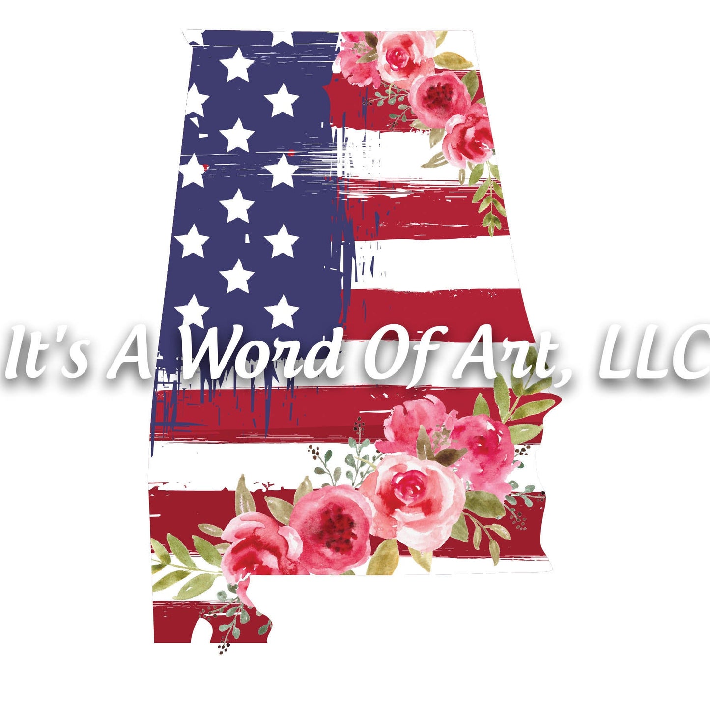 Americana Flowers 8 - Alabama AL State Americana Flowers Rustic Outline - Sublimation Transfer Set/Ready To Press Sublimation Transfer