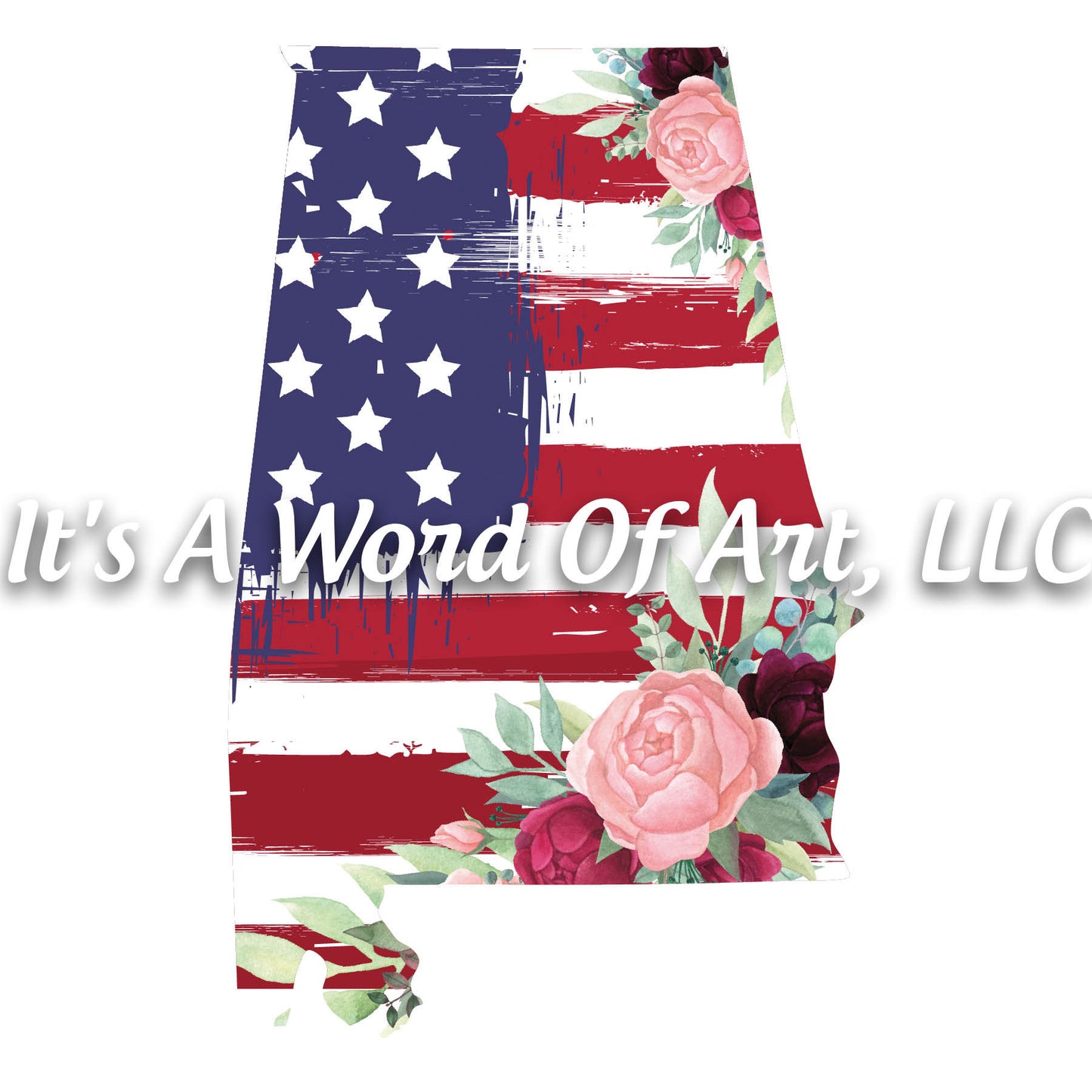 Americana Flowers 9 - Alabama AL State Americana Flowers Rustic Outline - Sublimation Transfer Set/Ready To Press Sublimation Transfer