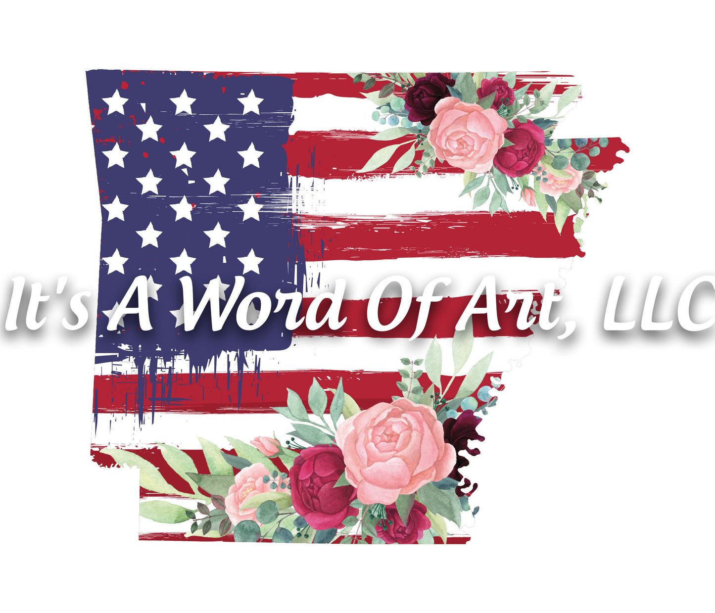 Americana Flowers 15 - Arkansas AR State Americana Flowers Rustic Outline - Sublimation Transfer Set/Ready To Press Sublimation Transfer