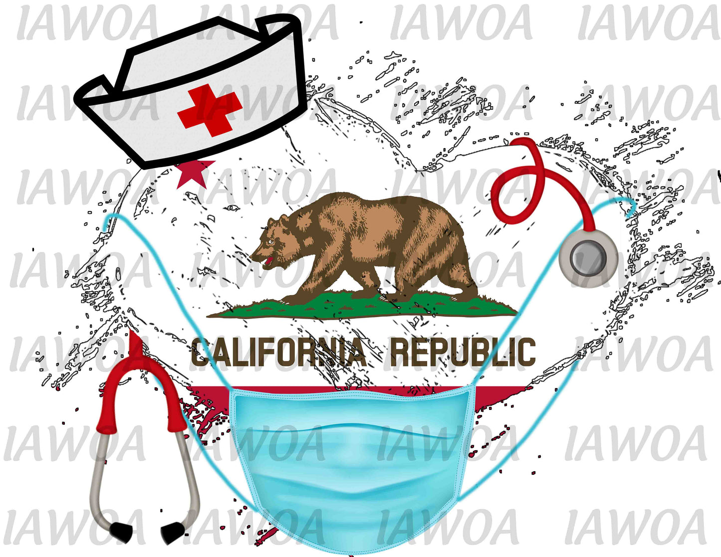 Nurse State Mask 05 - California Nurses Emergency Frontline Workers - Sublimation Transfer Set/Ready To Press Sublimation Transfer