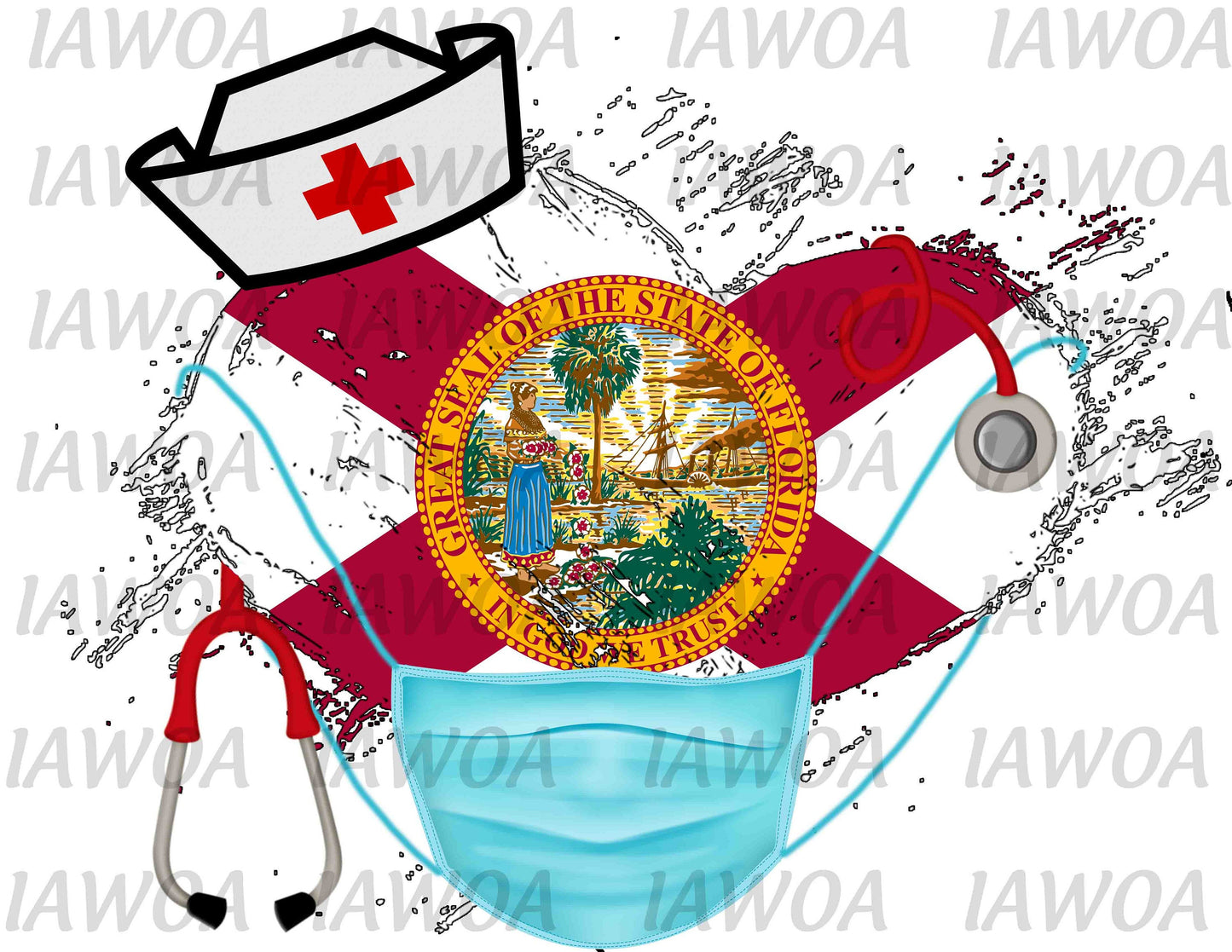 Nurse State Mask 09 - Florida Nurses Emergency Frontline Workers - Sublimation Transfer Set/Ready To Press Sublimation Transfer