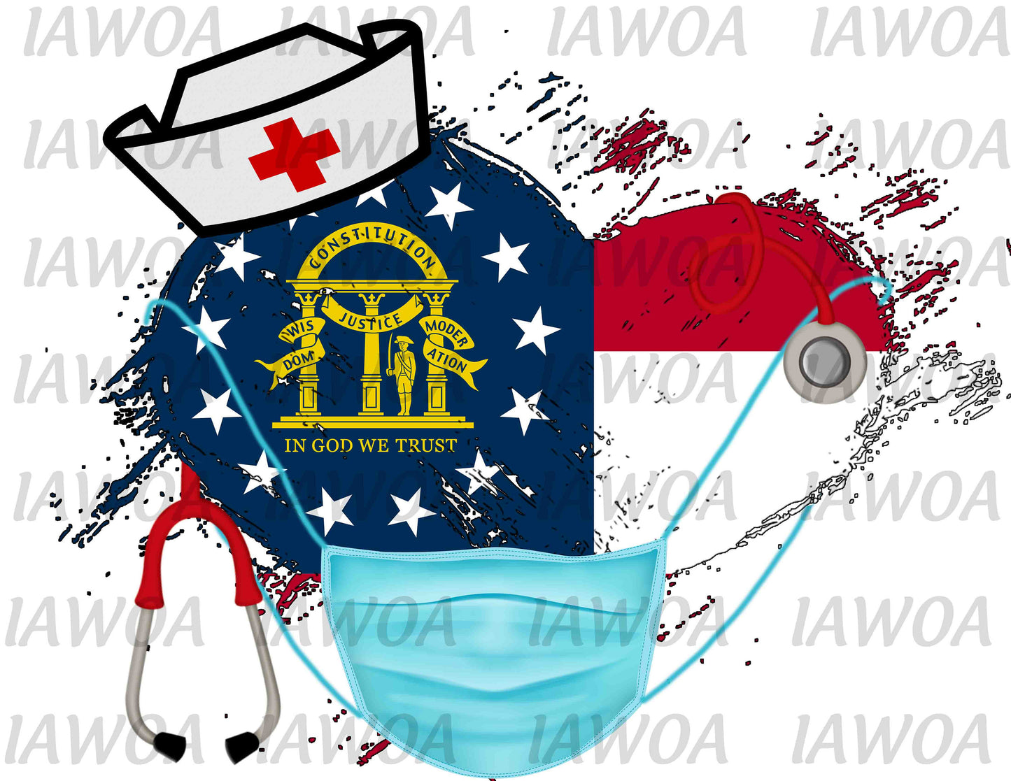 Nurse State Mask 10 - Georgia Nurses Emergency Frontline Workers - Sublimation Transfer Set/Ready To Press Sublimation Transfer