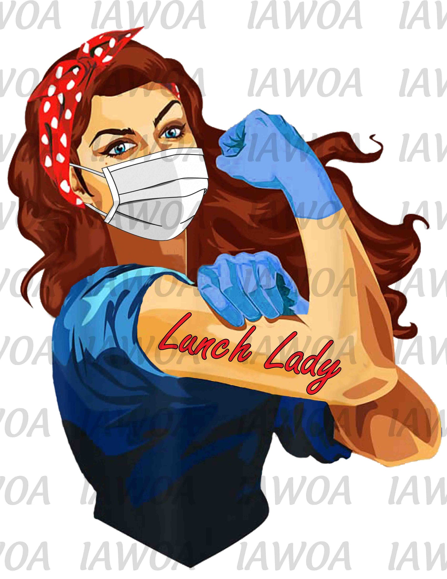 Rosie Riveter 50- Lunch Lady Frontline Workers Red Hair - Sublimation Transfer Set/Ready To Press Sublimation Transfer