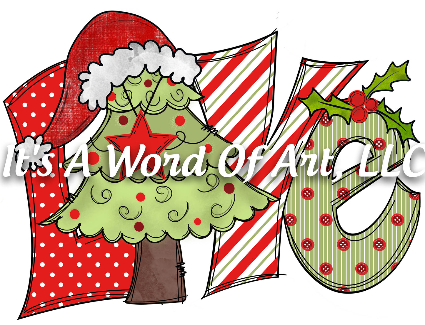 Christmas 288 - LOVE Christmas Tree Santa Hat - Sublimation Transfer Set/Ready To Press Sublimation Transfer/Sublimation Transfer