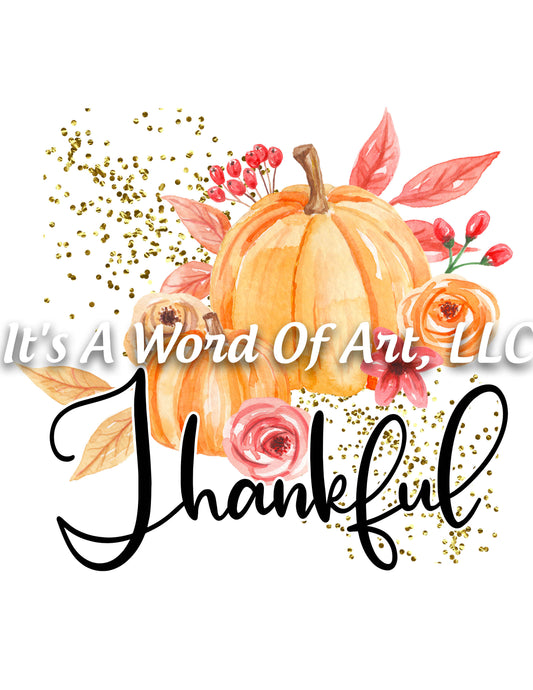 Fall 01 - Thankful Pumpkin Leaves Floral Football Season - Sublimation Transfer Set/Ready To Press Sublimation Transfer Sub Transfer