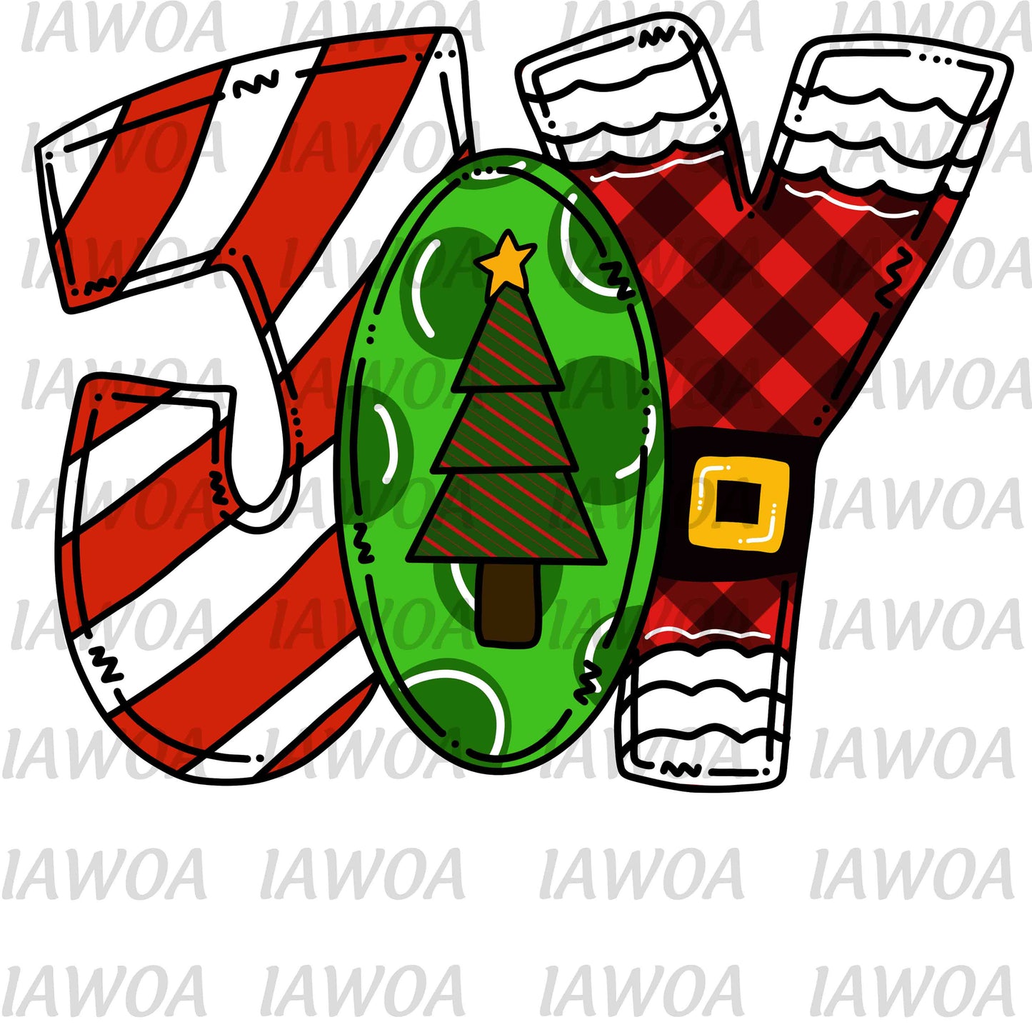 Christmas 334 - JOY Large Letters Doodle Style Christmas Season - Sublimation Transfer Set/Ready To Press Sublimation Transfer