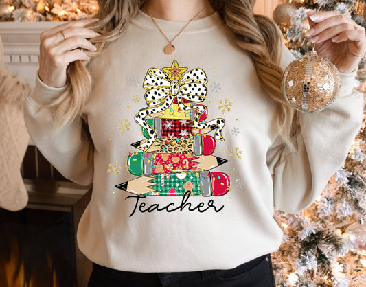 Christmas Teacher Pencil Tree Adult Sweatshirt- Christmas 1543