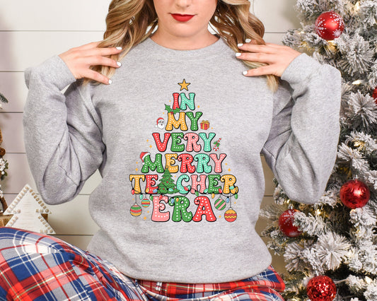 Very Merry Teacher Era Adult Sweatshirt- Christmas 1544