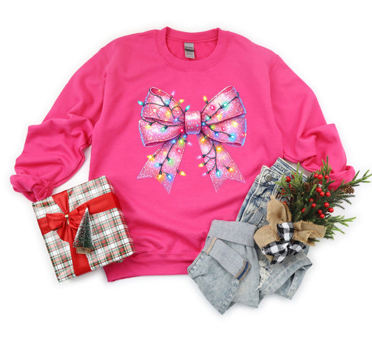 Christmas Pink Coquette Bow Adult Sweatshirt- Christmas 1545