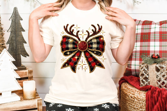 Christmas Reindeer Bow Adult Shirt- Christmas 1558