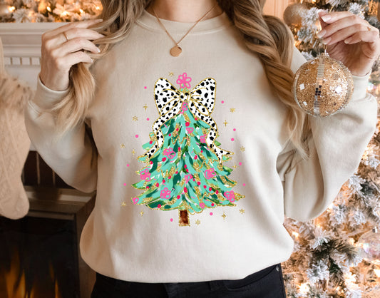 Coquette Glitter Christmas Tree Adult Sweatshirt- Christmas 1562