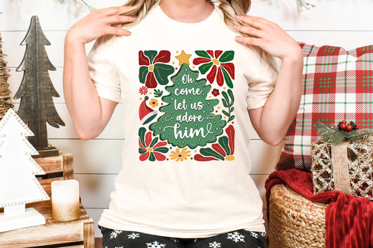 O Come Let Us Adore Him Boho Adult Shirt- Christmas 1564