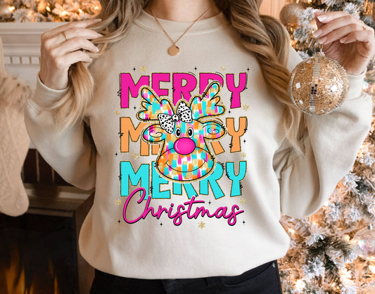 Glitter Pink Christmas Reindeer Adult Sweatshirt- Christmas 1567