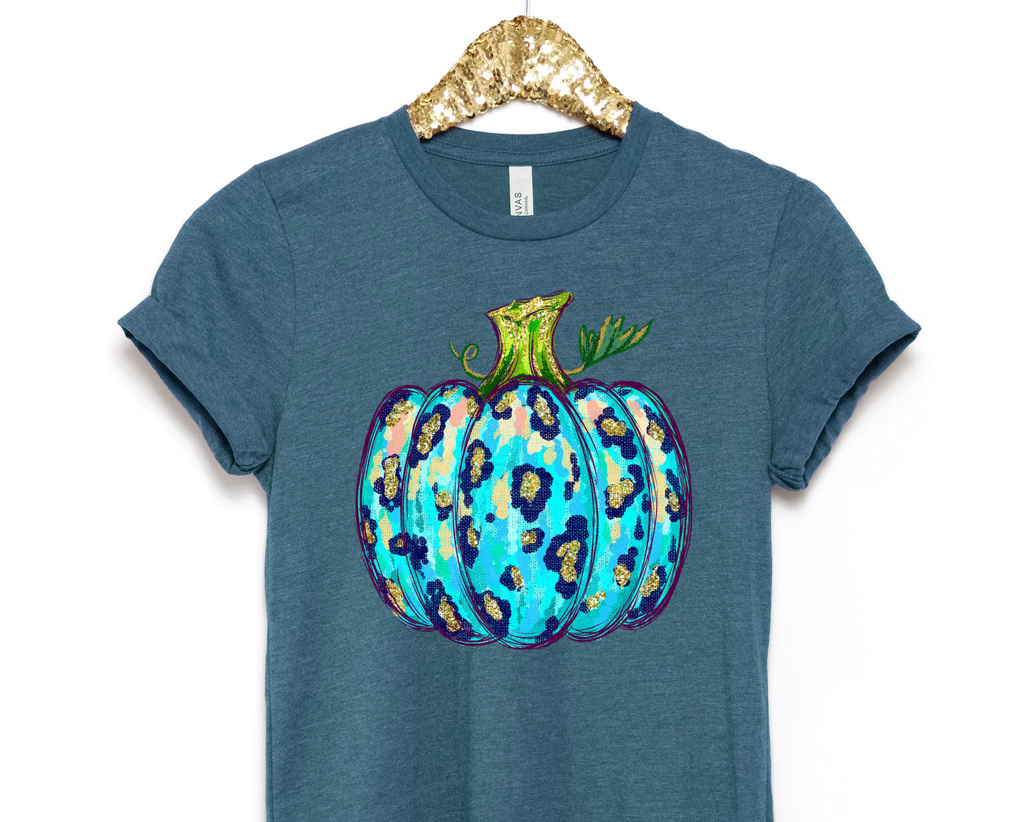 Teal Leopard Pumpkin Adult Shirt-Fall 456