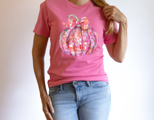 Pink Disco Pumpkin Adult Shirt- Fall 494